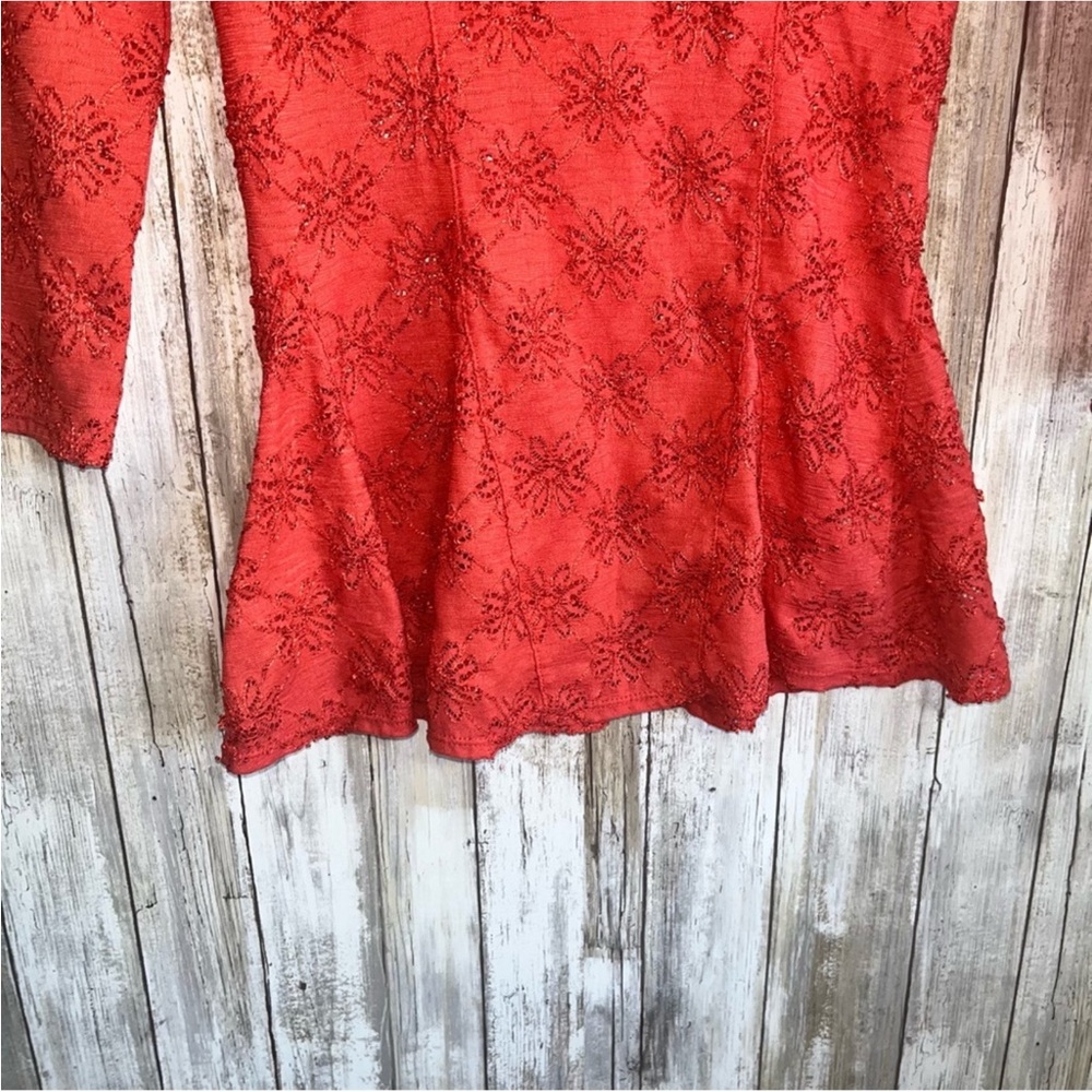 Free People Daisy Pointelle Peplum Top Persimmon | Size M | Square Neck Red Lace - Picture 4 of 6